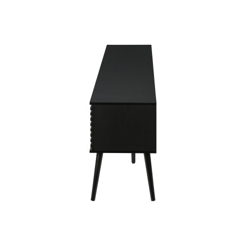 72 Inch Contemporary Black Laminate TV Stand with Sliding Doors & Cable Management