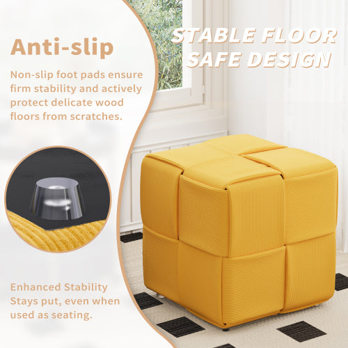 Ottoman Yellow Corduroy Square Foot Stool with Storage-Free Design