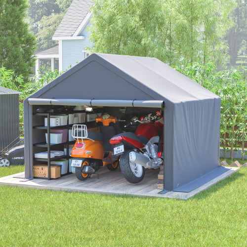 10x10ft Outdoor Storage Shed, All-Weather Garden Shelter with Waterproof UV-Resistant Cover, Multi-Functional Utility Cabin for Bicycle, Tool, Wood Storage, Easy Assembly"