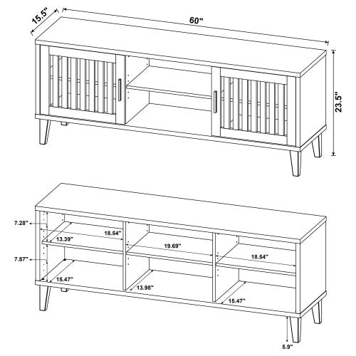 Dark Pine Rustic 60 Inch 2 Slatted Door TV Stand