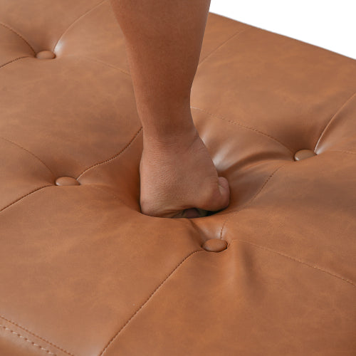 PU Leather Ottoman with Tufted Design and Solid Wood Legs