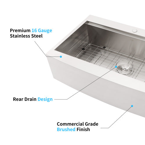 33x22x10"Farmhouse Apron Single Bowl Stainless Steel Kitchen Sink with Workstation