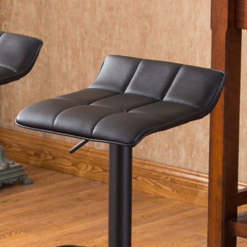 Black Square Top Adjustable Height with Black Leg And Base Metal Bar Table and 2 Swivel Black Bonded Leather Adjustable Bar Stool Bar Sets