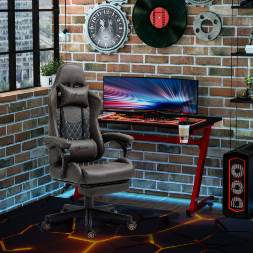 Racing Gaming Chair Diamond PU Leather Office Gamer Chair High Back Swivel Recliner with Footrest, Lumbar Support, Adjustable Height, Brown