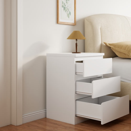 19.7-Inch White 3 Drawer Nightstand with Handle-Free Design