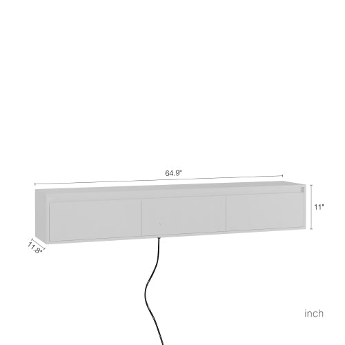White Wall Mount High Gloss Floating TV Cabinet with Touch LED Light & Power Outlet