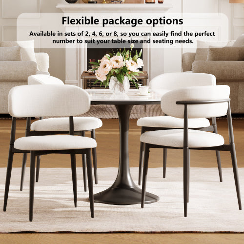 Set of 2 Beige Fabric Metal Dining Chairs, Farmhouse Style Rustic Chairs 250lb Capacity