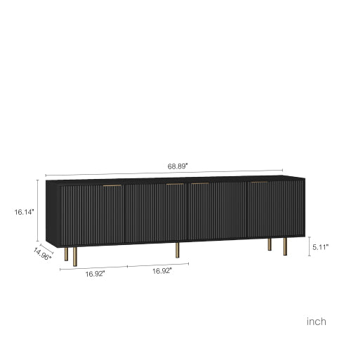 Black Fluted 68 Inch Modern TV Console, Storage Media Cabinet for TVs Up to 55 Inch