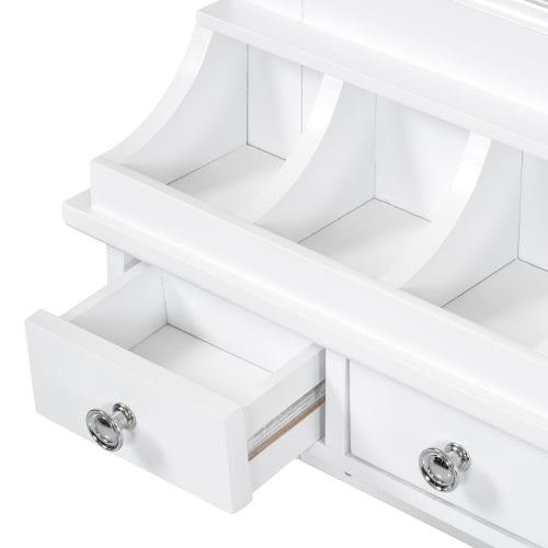 Floating Makeup Vanity with Big Mirror, Wall-Mounted Storage Vanity with Drawers, Pockets & Hooks, Space-Saving Decorative Home Organizer for Small Space, White