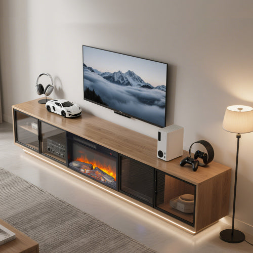 26 inch electric fireplace insert, ultra thin heater with log set & realistic flame, remote control with timer, overheating protection