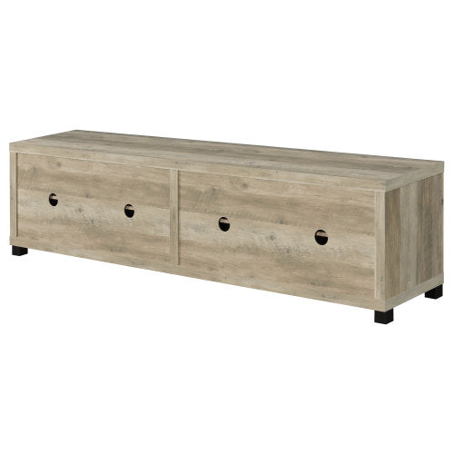 Distressed Pine 79 Inch Farmhouse Media Console, 4 Glass Door TV Stand Fits 85 Inch TV