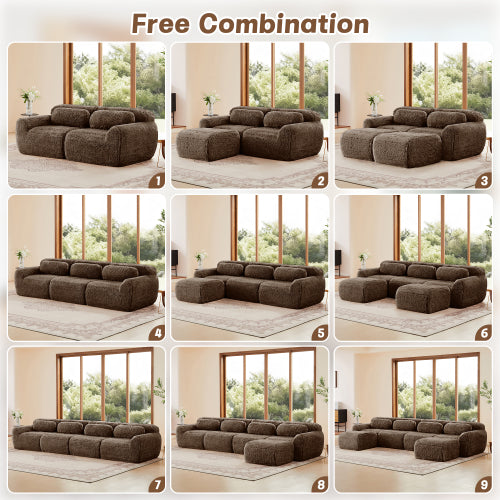 Chocolate L-Shape Plush Boneless Modular Sofa with Chaise Pillows