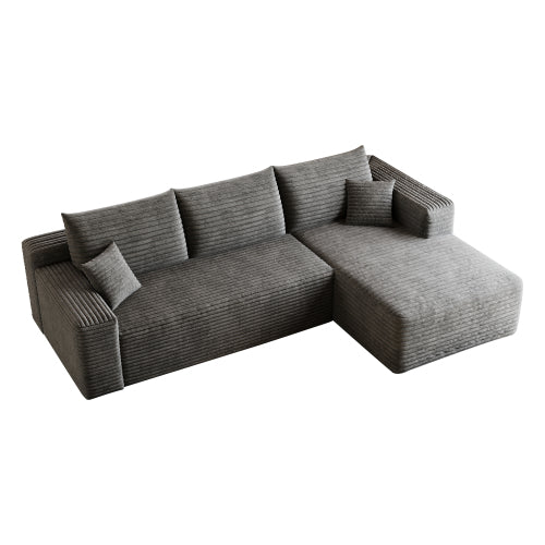 95-Inch Dark-Grey Plush Corduroy U-Shaped Cloud Modular Sectional Deep-Seat Corner Sofa No-Assembly for Living-Room
