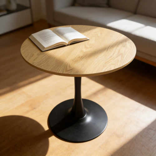 31.5inch Round Natural Wood Dining Table with Metal Base for Small Spaces