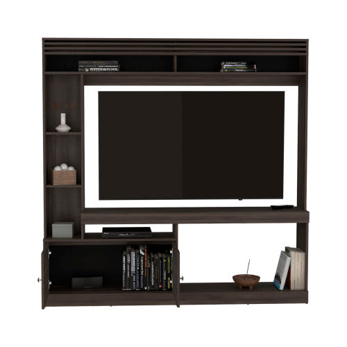 71 Inch Dark Walnut Freestanding Multi-Function Entertainment Center with 8 Storage Shelves