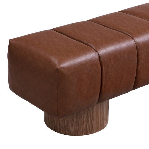 Upholstered Dining Bench for Dining Room, No-Assembly End of Bed Entryway Bench Ottoman for Bedroom Living Room, Brown PU, 300 LBS Weight Capacity