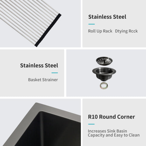 Gunmetal Black Workstation Kitchen Sink - 30"x 18"x 10" Single Bowl Workstation Undermount Kitchen Sink 16 Gauge Stainless Steel