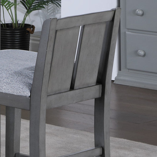 3-Piece Gray Counter Height Dining Set, 36 Inch Table with Shelves, USB Port & 2 Fabric Chairs