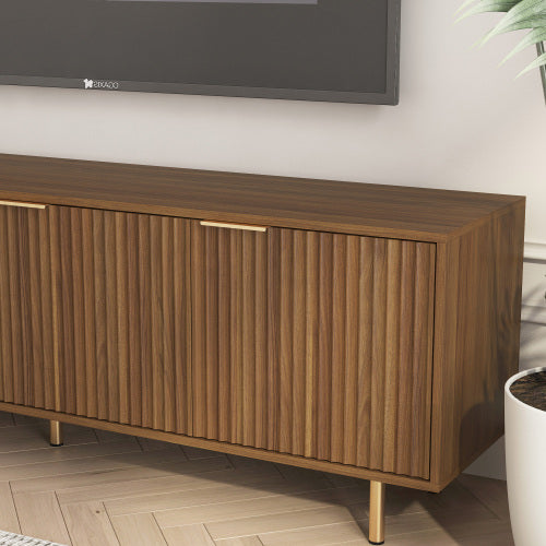 68 Inch wood Fluted MDF TV Stand with Gold Metal Legs 4 Storage Cabinets for 55+ Inch TV