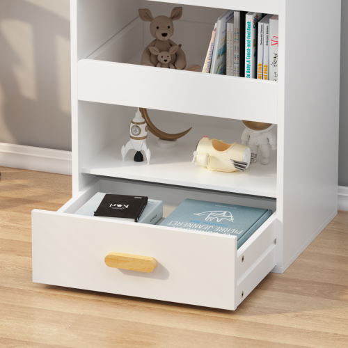 4-Tier Bookshelf with Sliding Drawers and Bottom Drawer