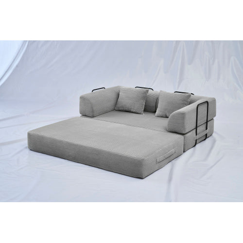 Light-Gray 5-in-1 Convertible Corduroy Sleeper Floor Sofa-Bed Reinforced-Metal-Frame 800LB Capacity No-Assembly