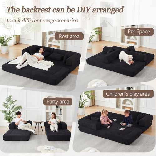 78.9 inch Convertible Chenille Sleeper Sofa, Removable Armrest, DIY Customizable