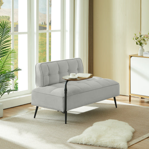 54-Inch Modern Two-Seater Velvet Sofa with 360 degree Rotating Side-Table Copper-Nail Accents for Small-Spaces
