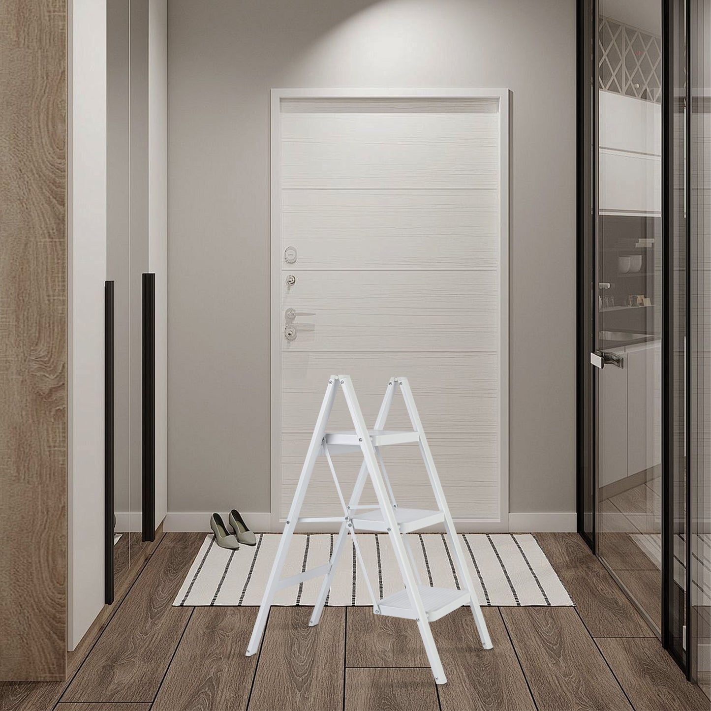 3-Step Iron Folding Step Stool Ladder 330 lbs. Load Capacity Type IA Duty Rating (5.38 ft. Reach Height), White Questions & Answers