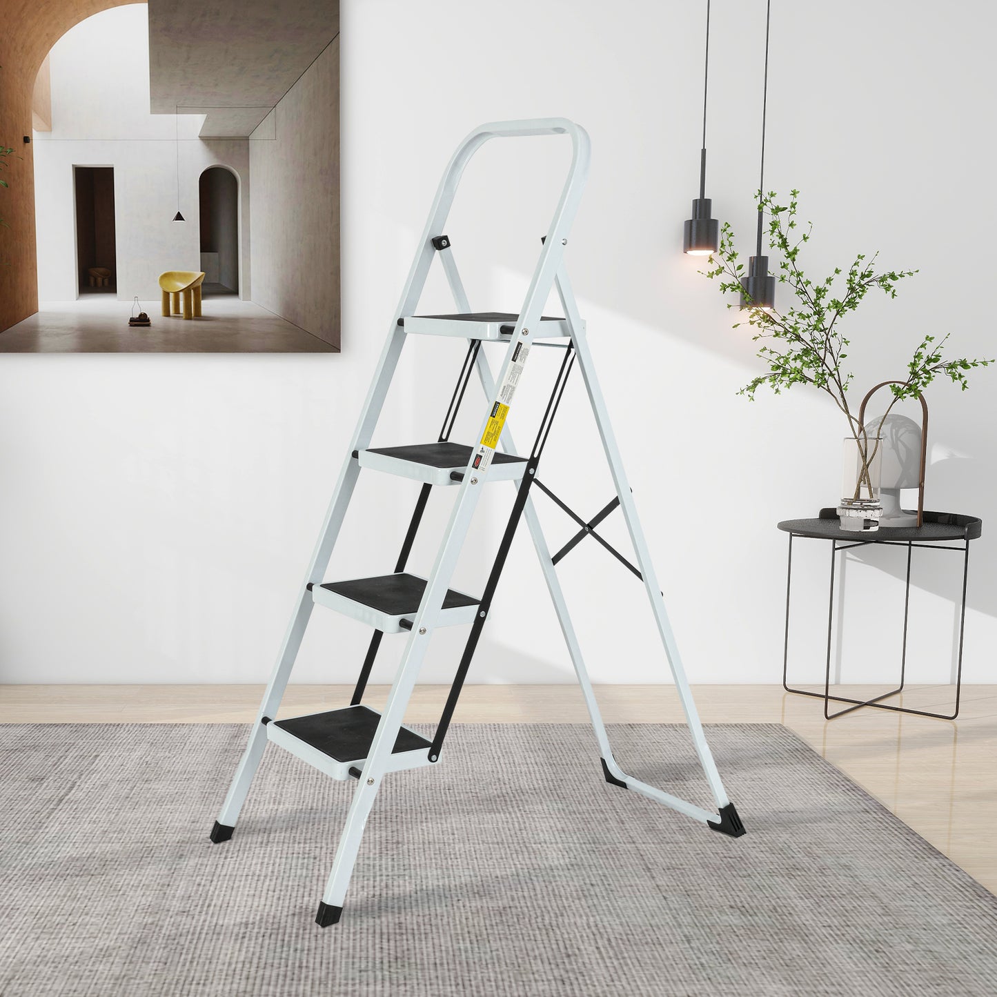 4-Step Iron Folding Step Stool Ladder 330 lbs. Load Capacity Type IA Duty Rating (5.51 ft. Reach Height), White
