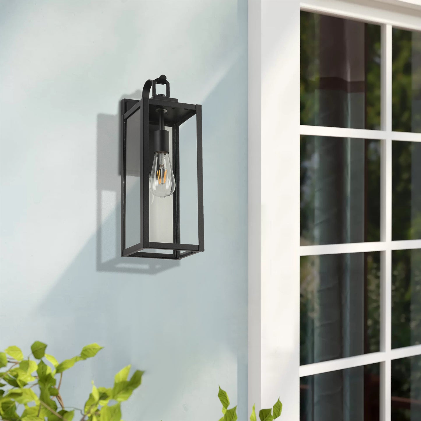 1-Light Matte Black Sensing Outdoor Hardwired Wall Sconce with No Bulb Included