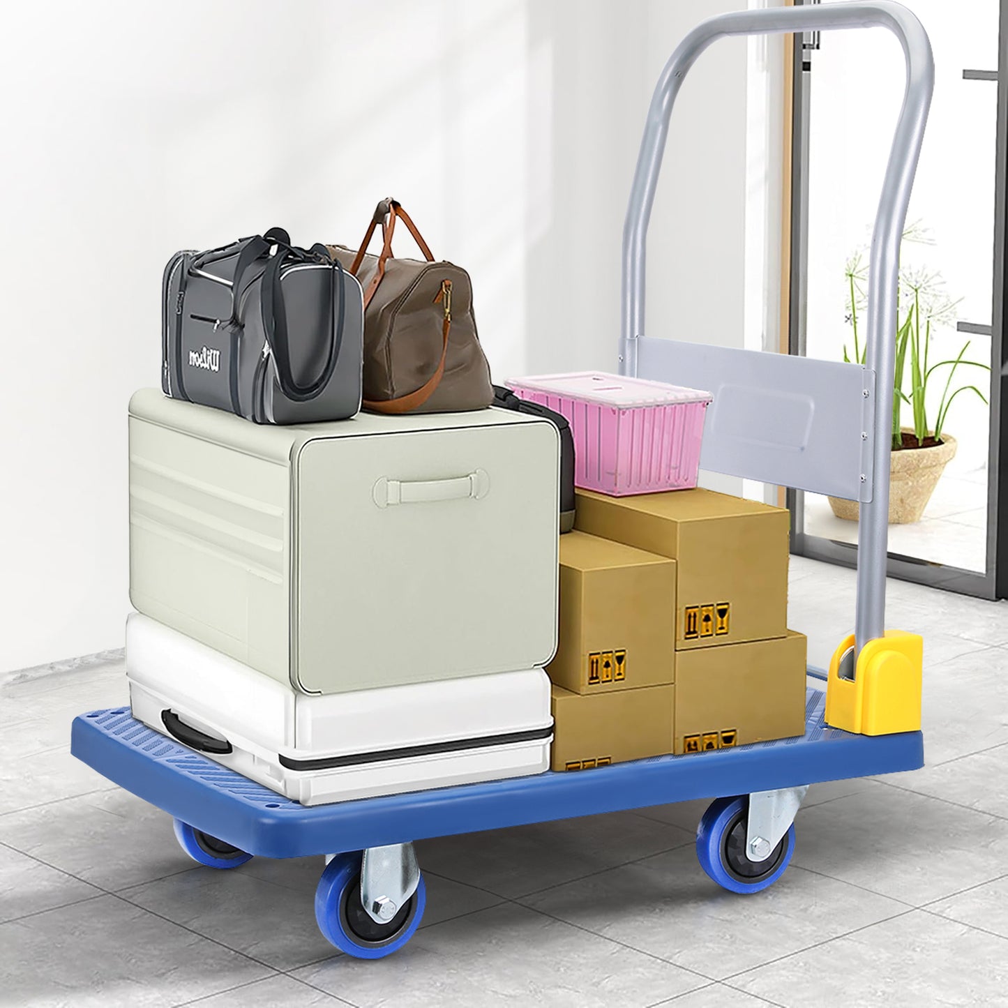 Foldable Push Hand Cart, Platform Truck with 880 lbs. Weight Capacity, Blue