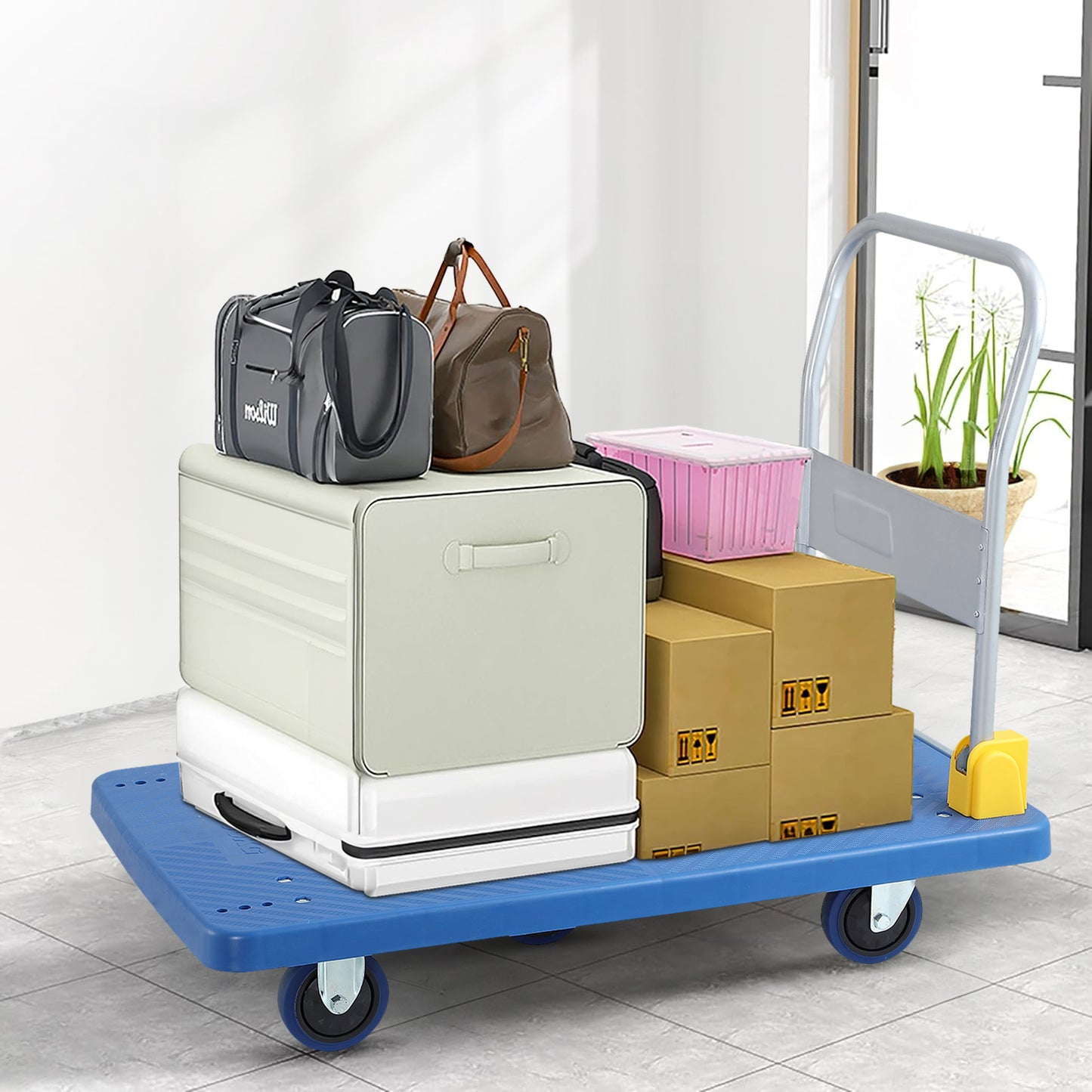 Foldable Push Hand Cart, Platform Truck with 1320 lbs. Weight Capacity, Blue