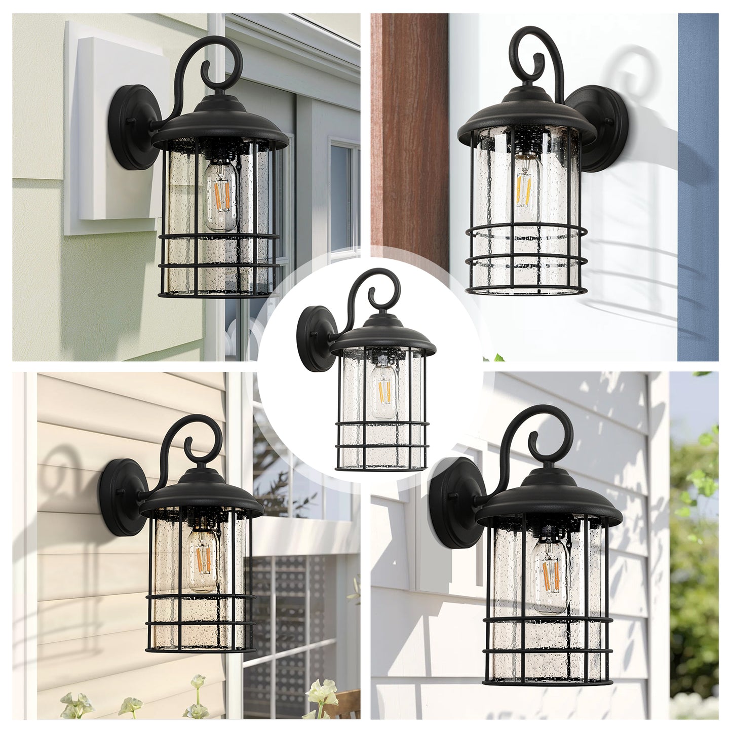 1-Light Textured Black not Motion Sensing Dusk to DaWn Outdoor HardWired Wall Lantern Sconce With LED