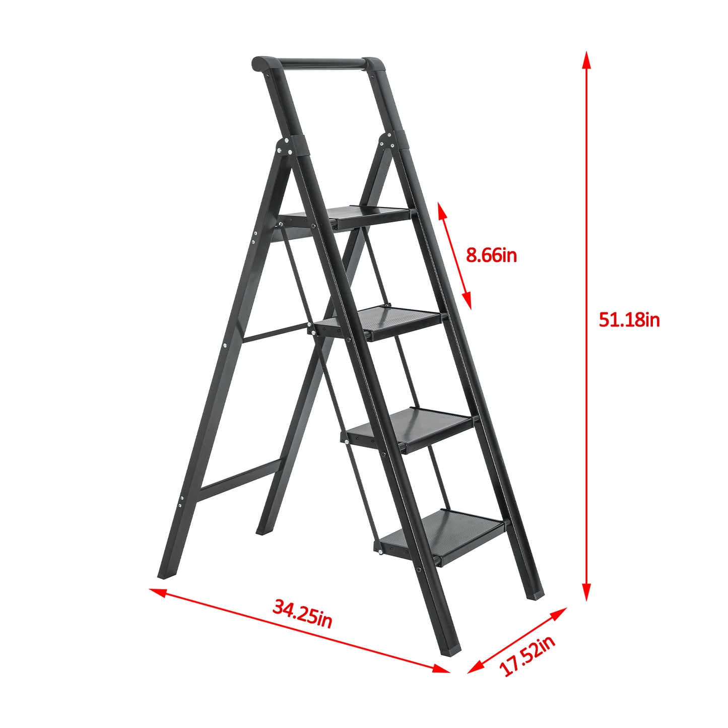 4-Step Aluminum Folding Step Stool Ladder 330 lbs. Load Capacity Type IA Duty Rating (5.48 ft. Reach Height), Black