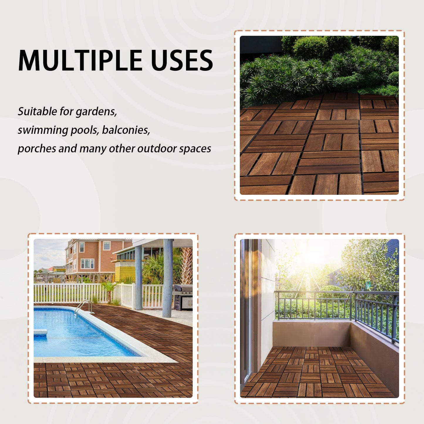12 in. x 12 in. Outdoor Acacia Wood Flooring Interlocking Deck Tiles in Brown(10-pieces)