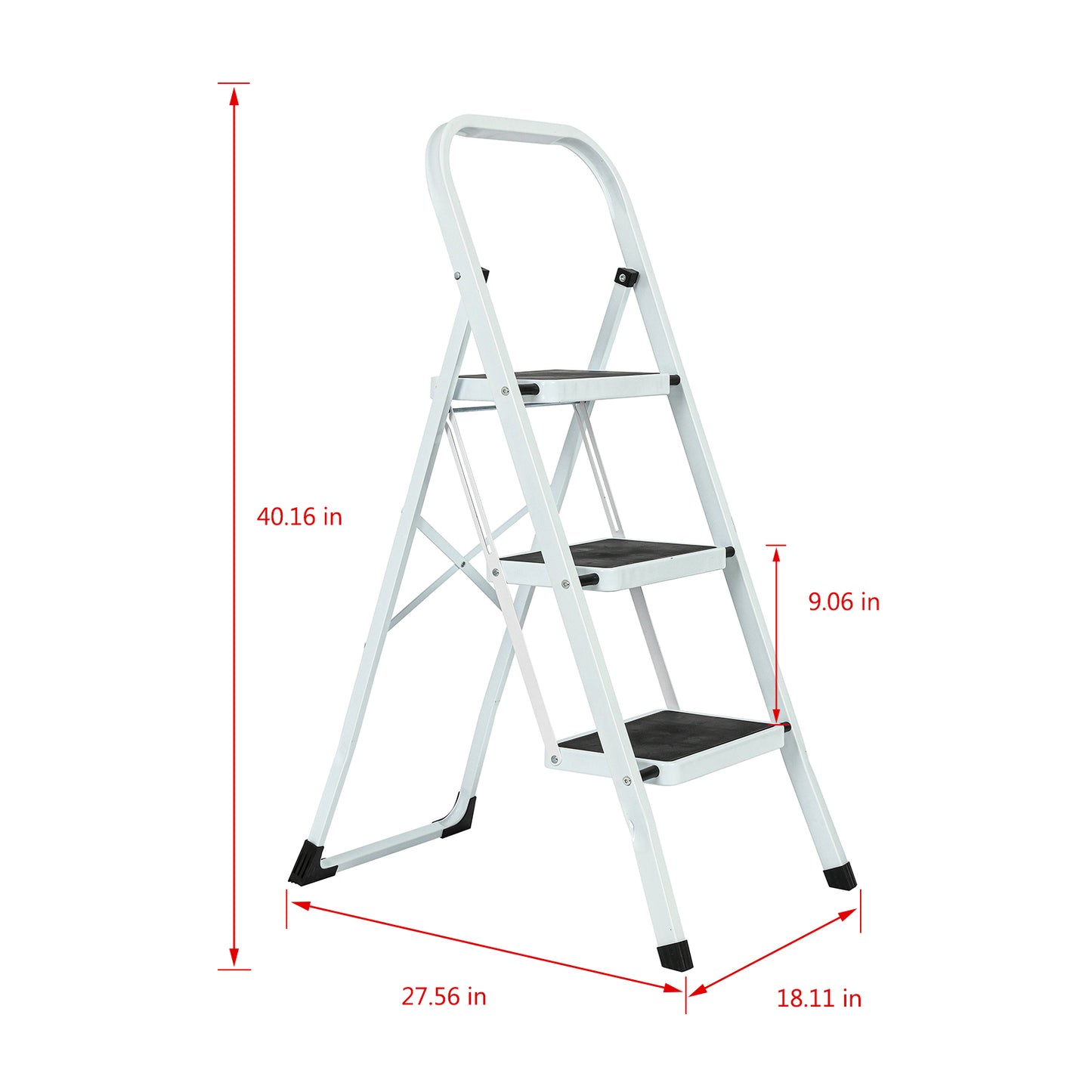3-Step Iron Folding Step Stool Ladder 330 lbs. Load Capacity Type IA Duty Rating (5.51 ft. Reach Height), White
