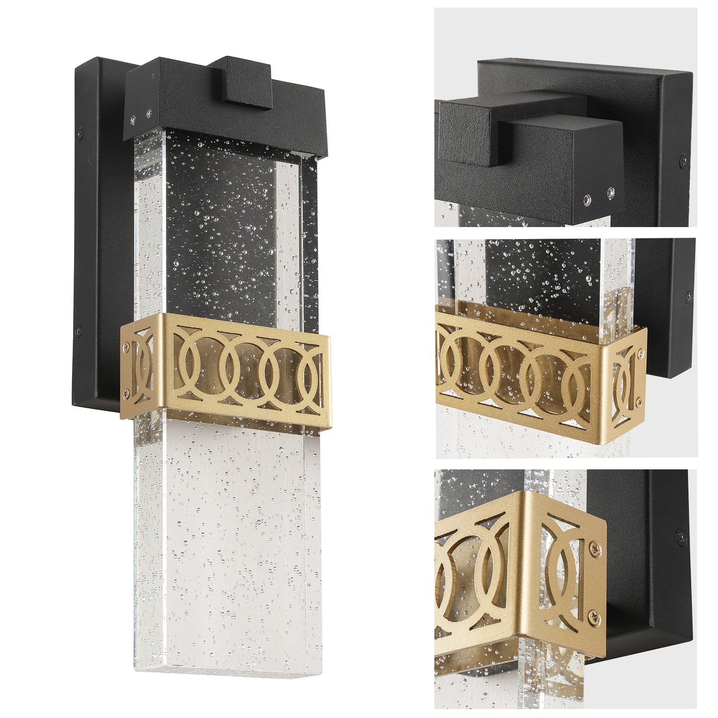 1-Light Black and Gold not Motion Sensing LED Outdoor Hardwired Wall Lantern Sconce with No Bulbs Included