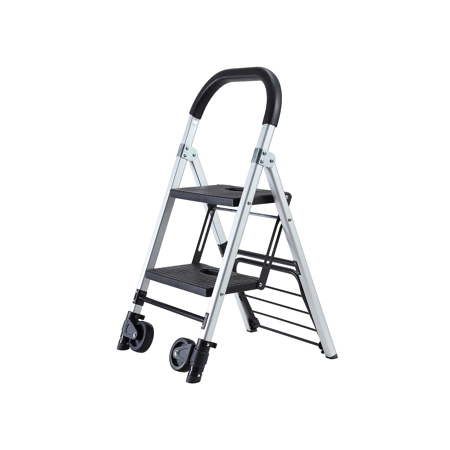 Portable 4 in. 2 Step Ladder Folding Step Stool, Folding Dual-Purpose Stair Car TPR Wheels Load Capacity 265 lbs.