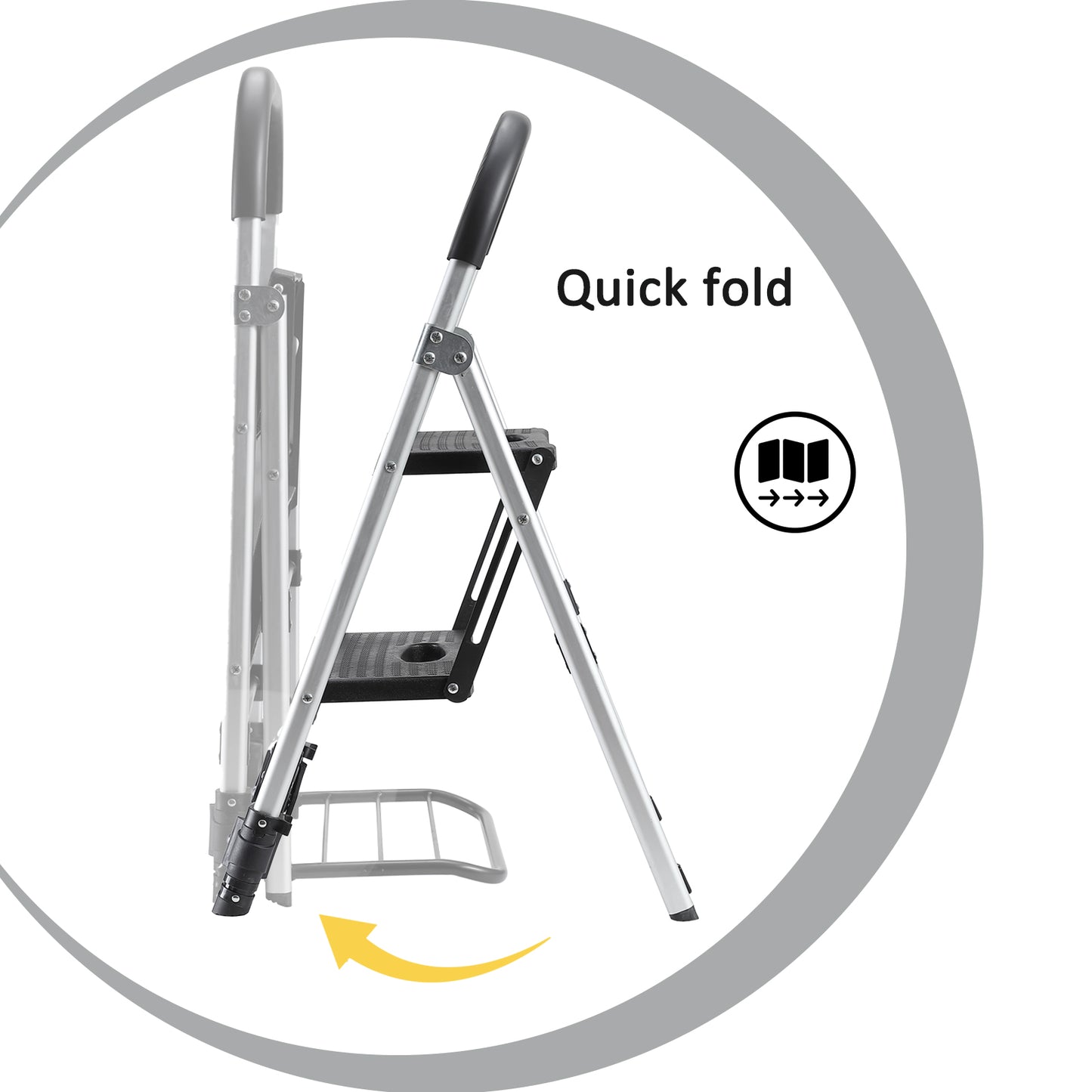 Portable 4 in. 2 Step Ladder Folding Step Stool, Folding Dual-Purpose Stair Car TPR Wheels Load Capacity 265 lbs.