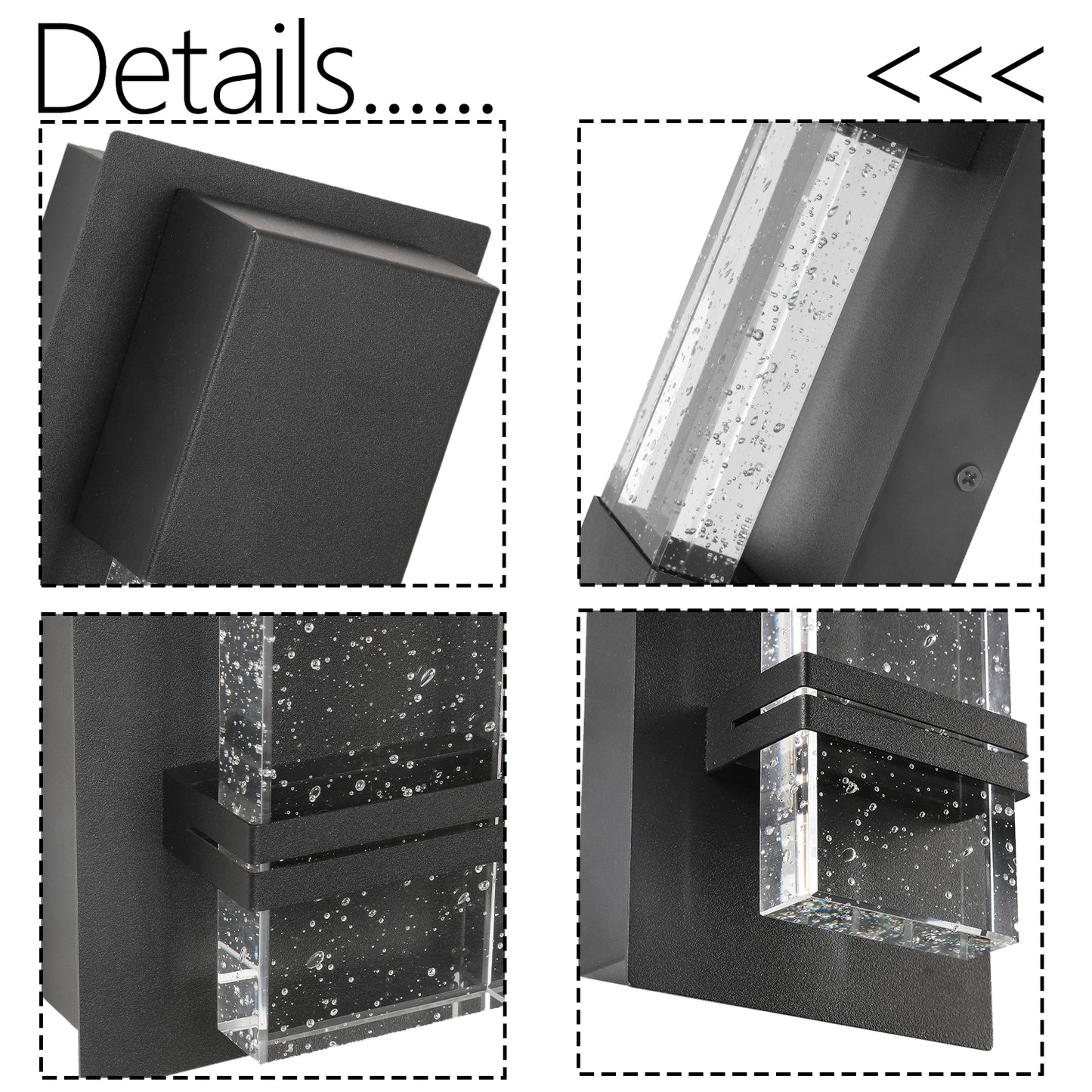 Textured Black Clear Seedy Crystal not Motion Sensing Outdoor Hardwired Wall Lantern Sconce with LED