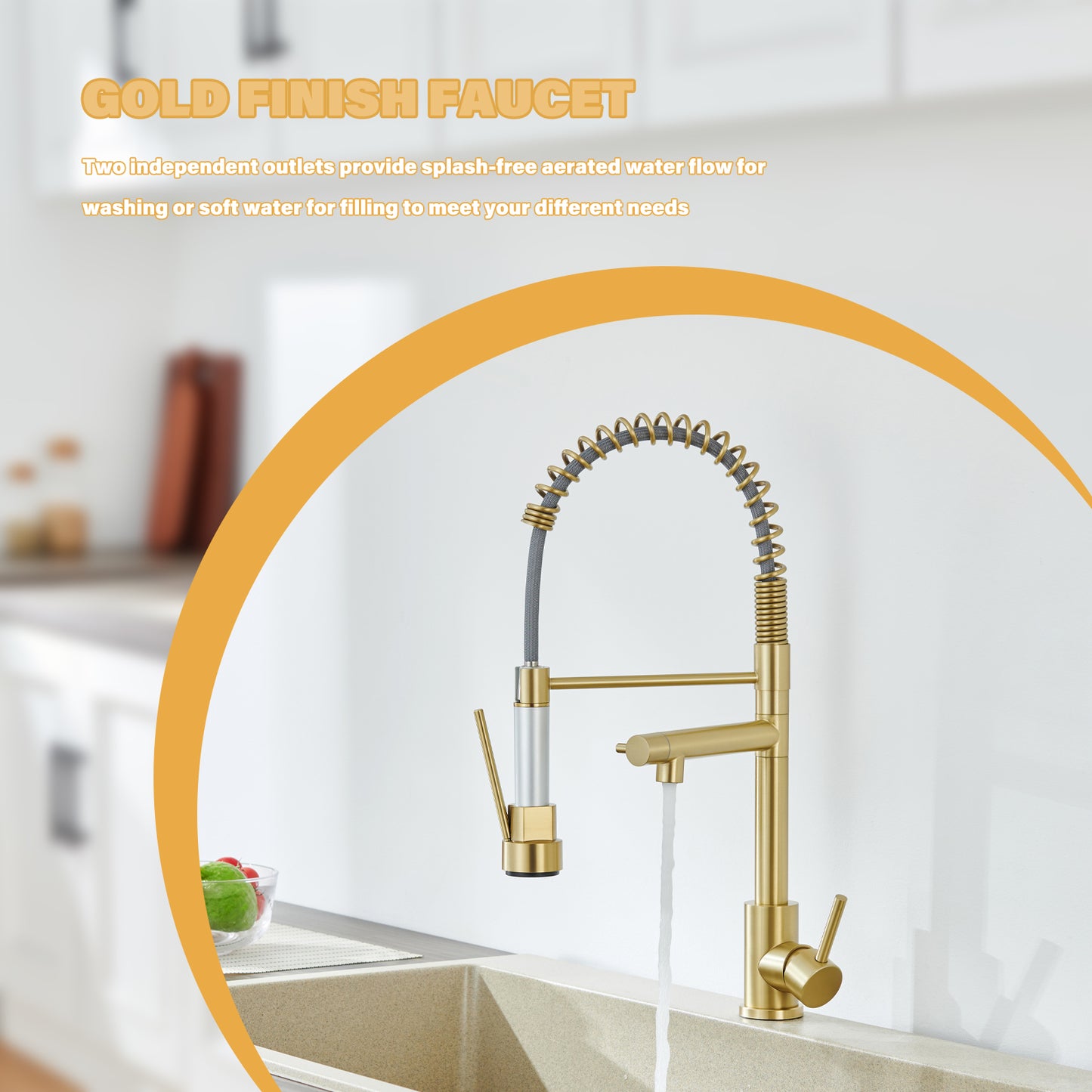 Single Handle Pull-Down Sprayer Kitchen Faucet in Brushed Gold Questions & Answers