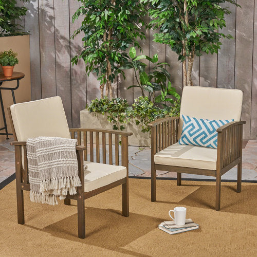 Patio Set Outdoor Acacia Wood Furniture Sets-Modern Club Chair Conversation Sets with Patio Dining Table for Garden, Patio & Deck (Grey Finish+Cream Cushion)
