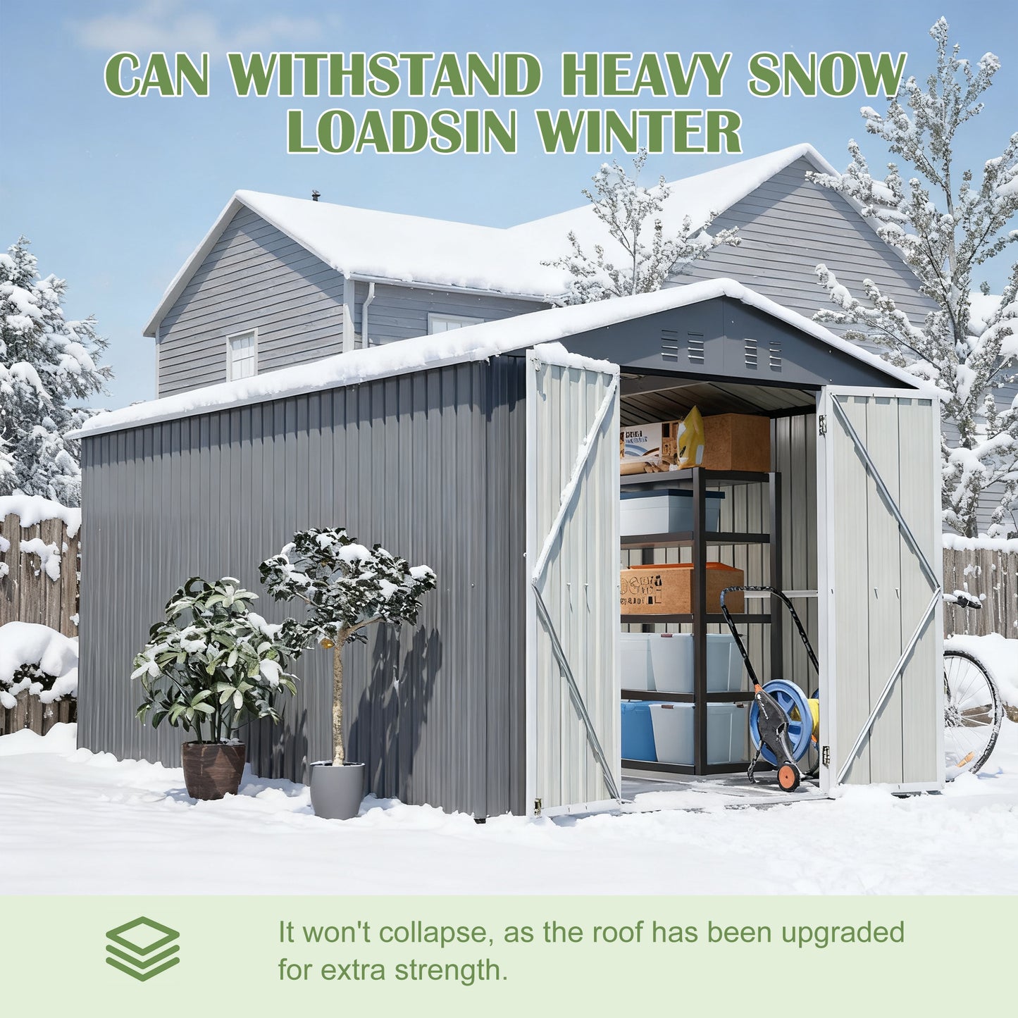 8 x 12 FT Outdoor Storage Shed, Large Metal Tool Storage with Aluminium Frame and Lockable Doors, Storage for Backyard Garden Patio Lawn, Grey