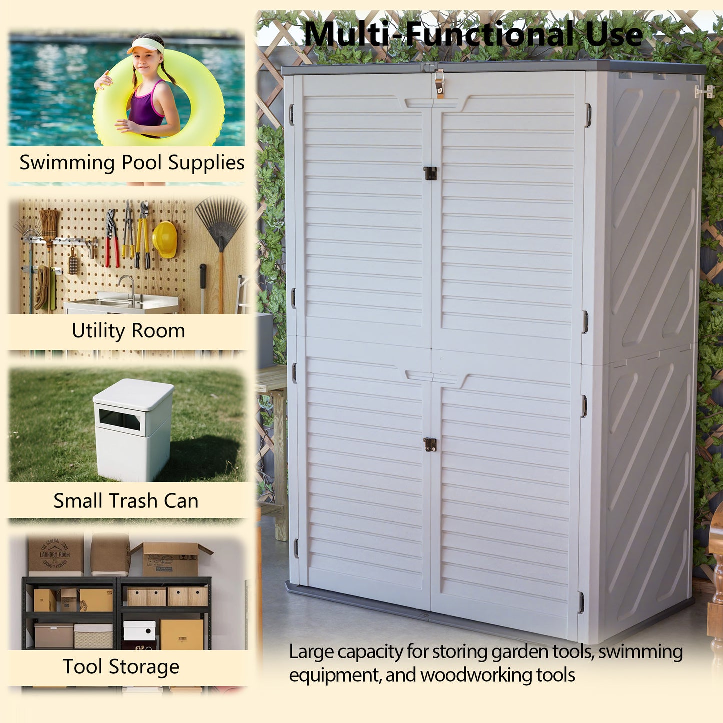 Rust Proof Resin Garden Equipment Storage - Weatherproof, Spacious, UV Resistant Material, Non-Partitioned