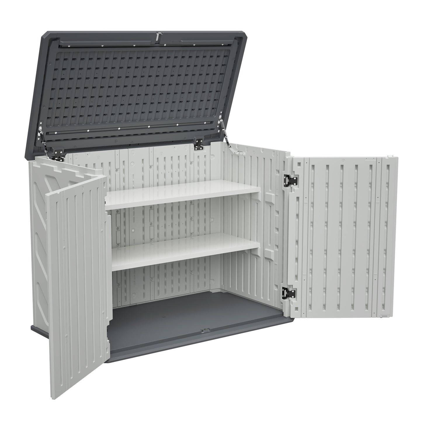 Horizontal Storage Shed with Removable Shelf, Large Lockable Outdoor Storage Cabinet, Weather-Resistant Plastic Storage Unit for Backyard, Patio, Garden – 28 Cu.ft, Ivory White