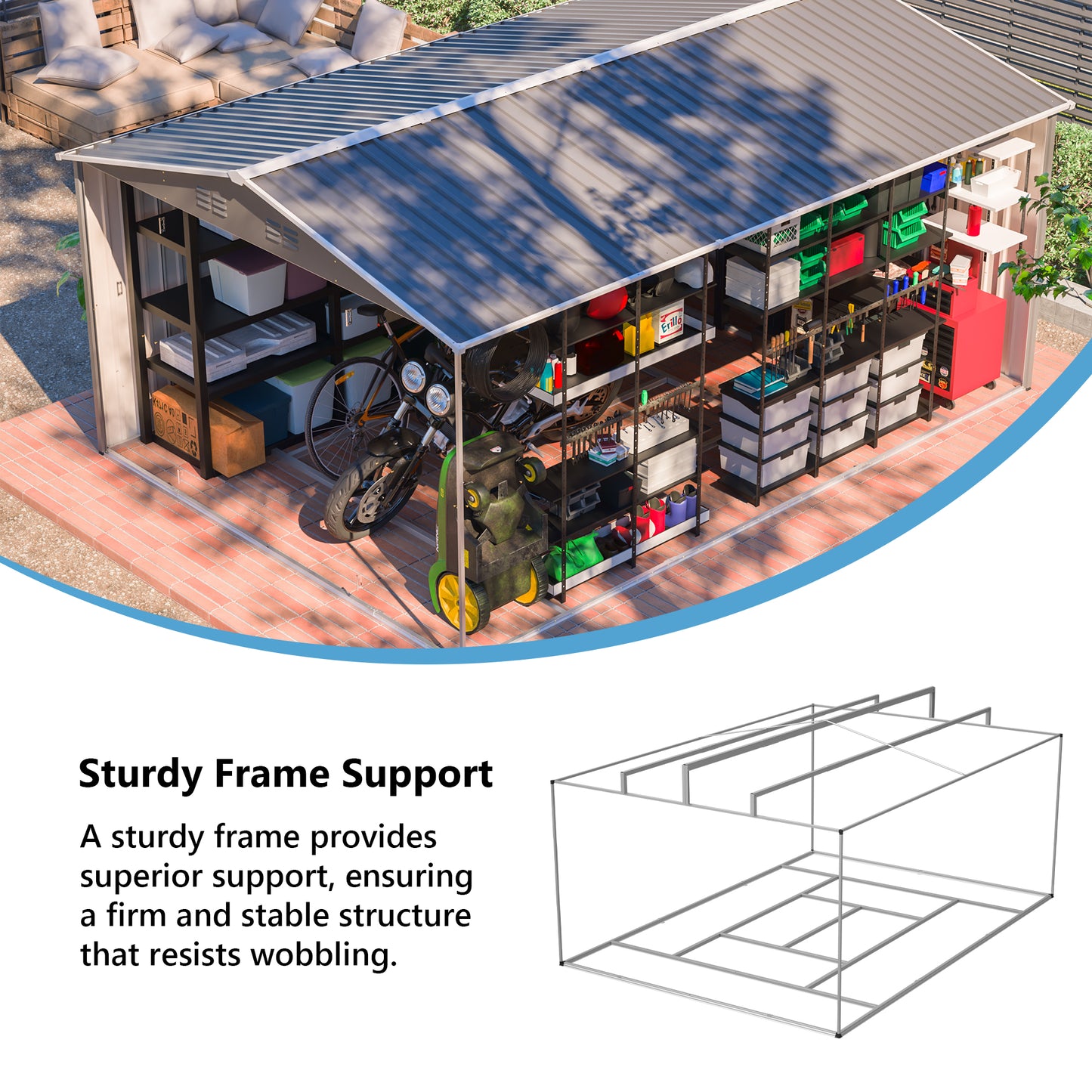 10x14 FT Outdoor Metal Storage Shed, Large Garden Shed Tool Shed with 3 Lockable Doors & Side Door, Waterproof Yard Building with 4 Air Vents for Backyard, Patio, Light Gray
