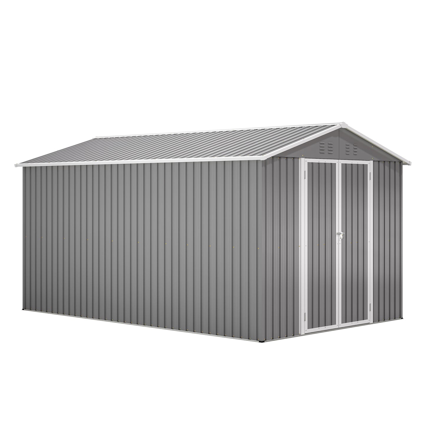 Lockable Secure Metal Shed 8x12 FT - Large Outdoor Storage with Aluminum Frame, Durable Garden Tool Shed for Backyard, Patio, Lawn, Grey