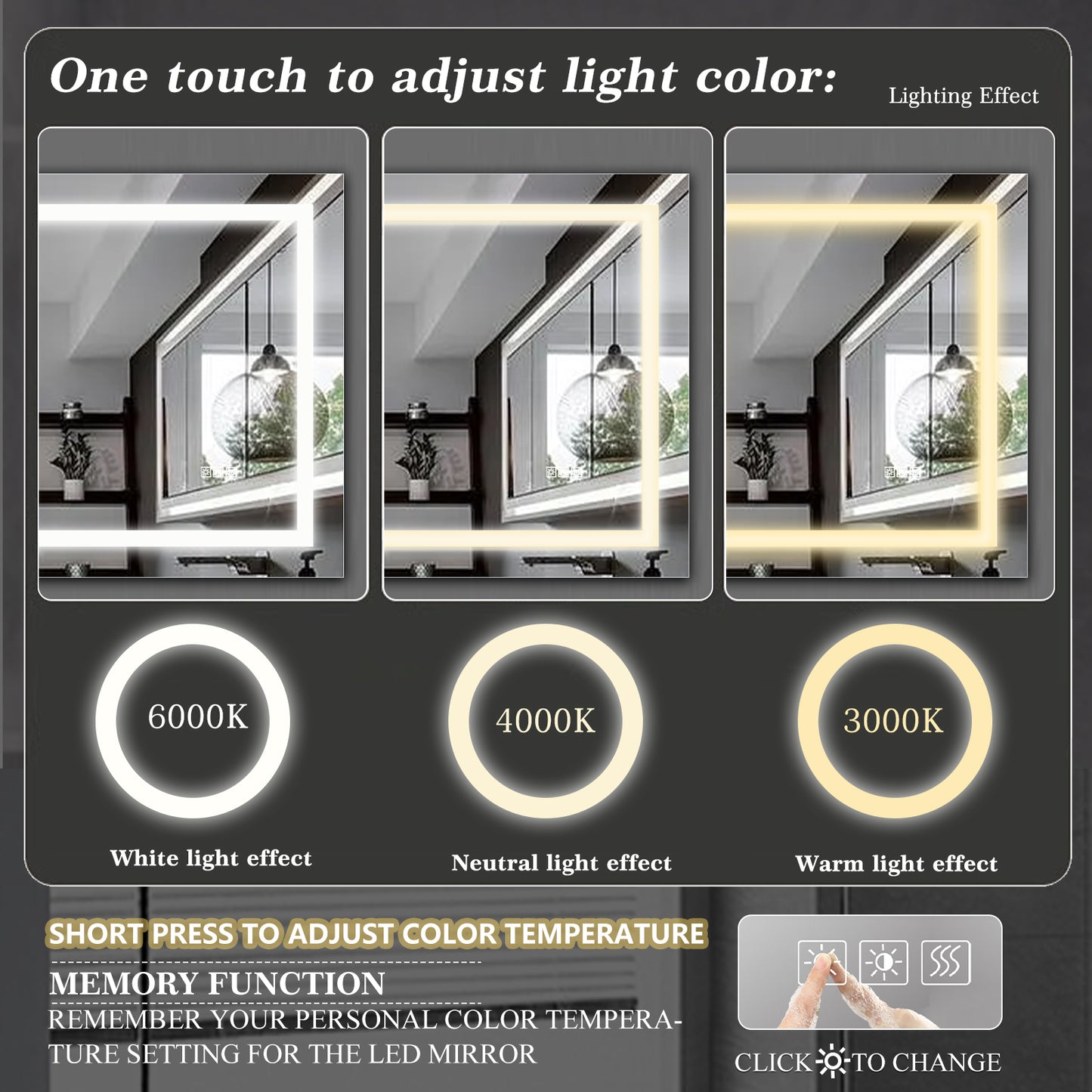 72" x 36" LED Bathroom Mirror with Anti-Fog and Touch Sensor – Modern Frameless Lighted Wall Mirror for Bathroom Vanity, Shower Room, or Dressing Area
