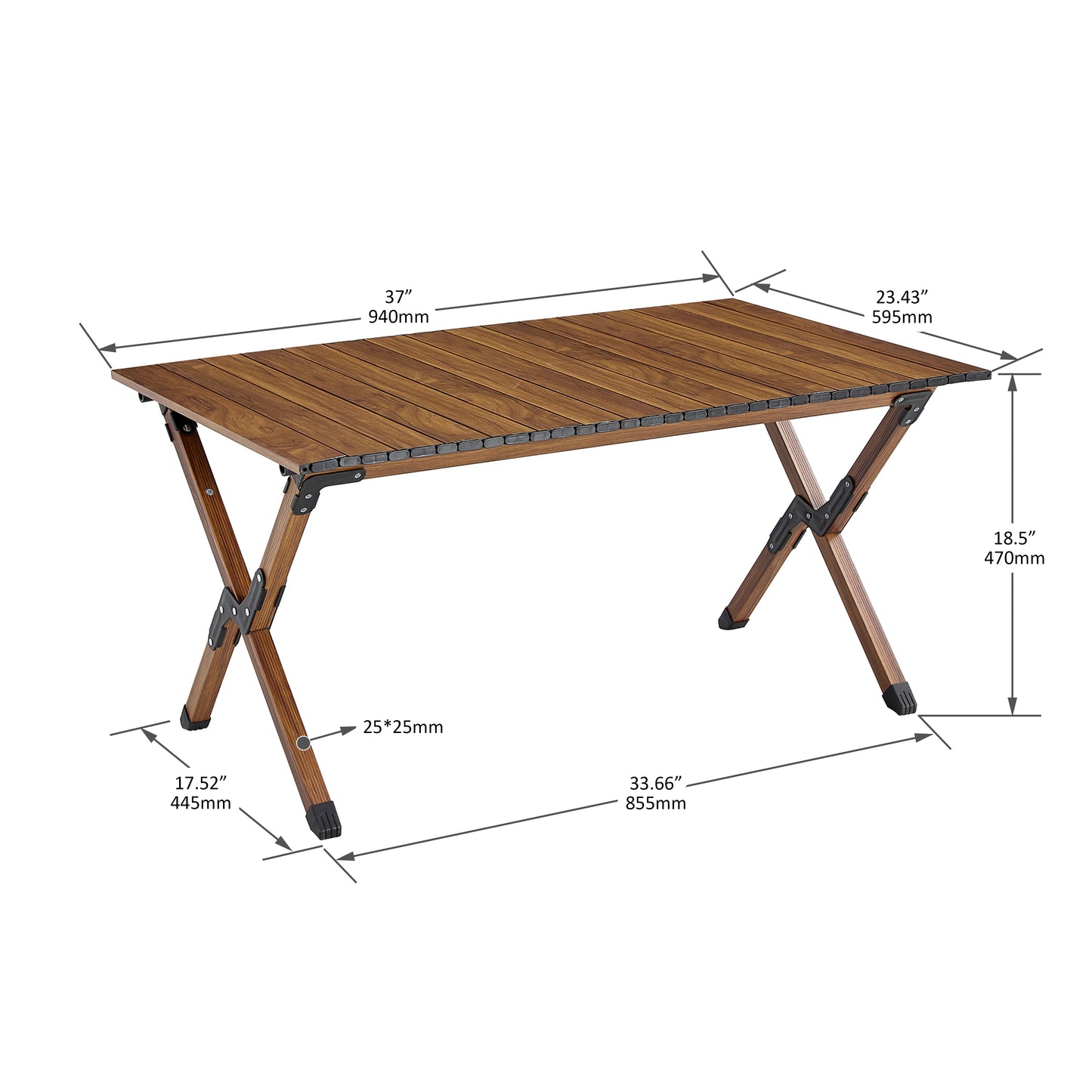 3-piece Folding Outdoor Table and two chairs,Lightweight Aluminum Roll-up Square for indoor, Outdoor Camping, Picnics, Beach,Backyard, BBQ, Party, Patio, Brown/Beige