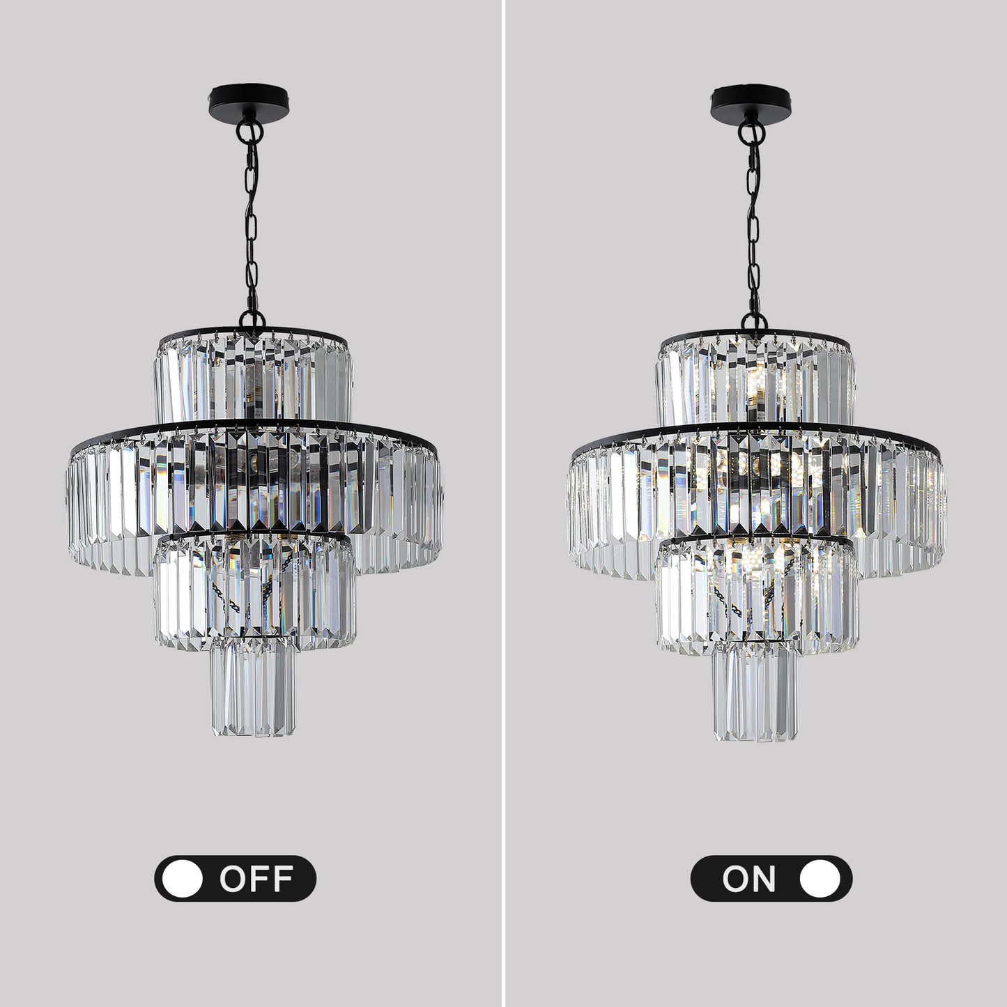 20" Modern Crystal Chandelier with Black Finish, 4-Tier Design for Dining Room or Living Room, Elegant Crystal Pendant Light Fixture (Bulb Not Included)